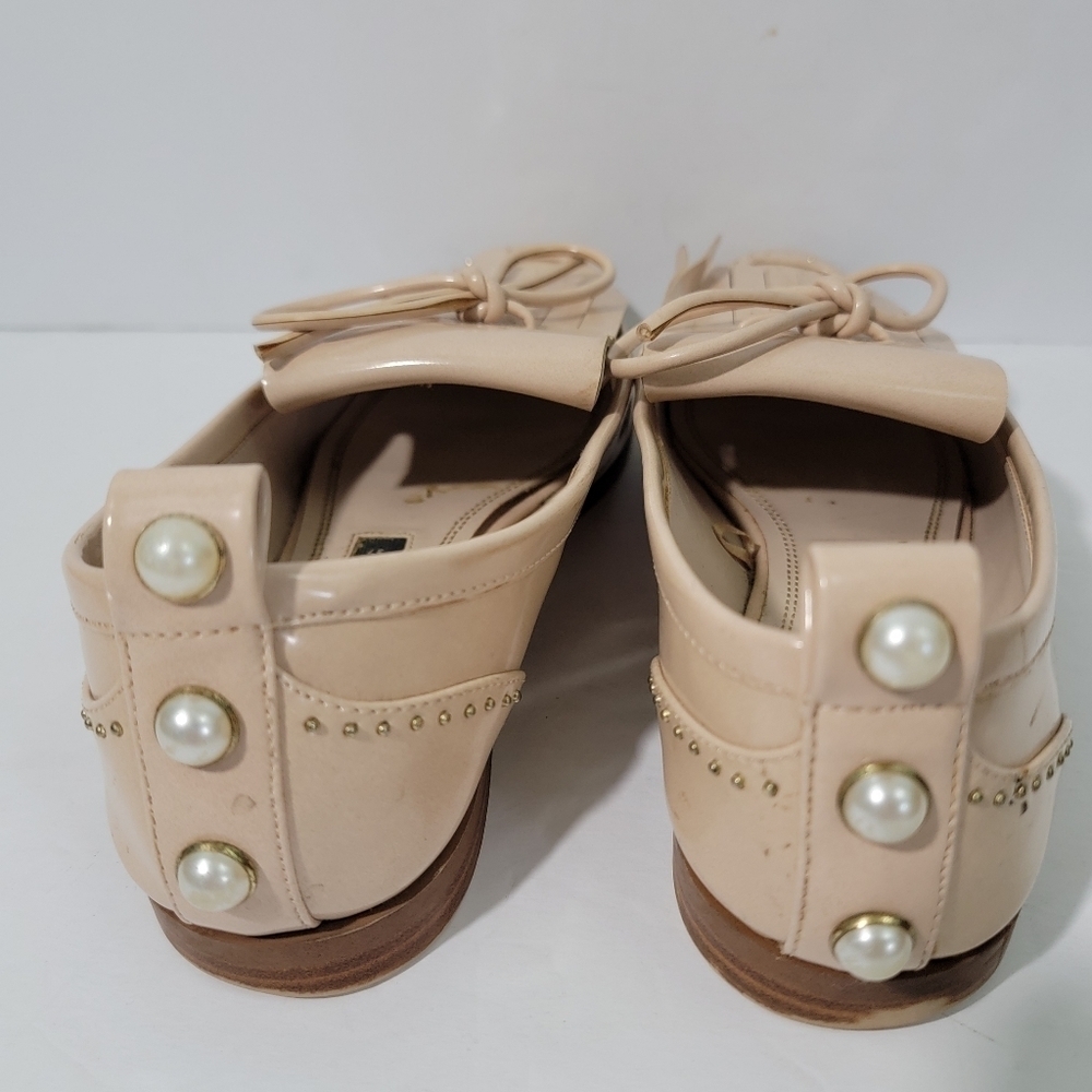 ZARA Women Ivory Patent Leather Kilty Slip-On Loafer Sz 37 Tie Details - Picture 4 of 10